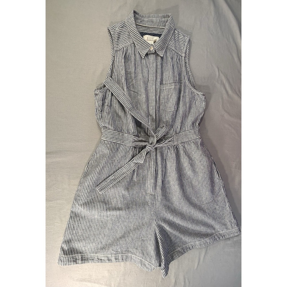 Anthropologie Railroad Romper Linen Striped‎ Shorts Women's 8